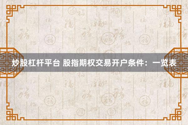 炒股杠杆平台 股指期权交易开户条件：一览表