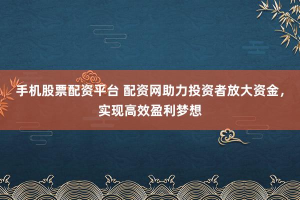 手机股票配资平台 配资网助力投资者放大资金，实现高效盈利梦想