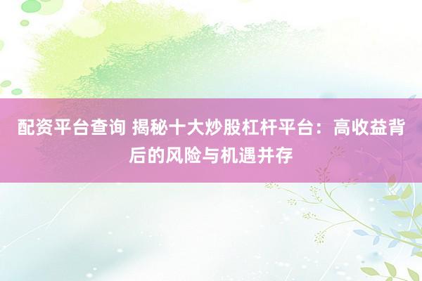 配资平台查询 揭秘十大炒股杠杆平台：高收益背后的风险与机遇并存
