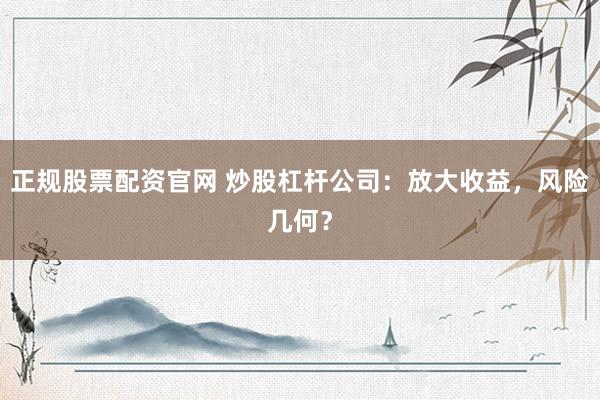 正规股票配资官网 炒股杠杆公司：放大收益，风险几何？