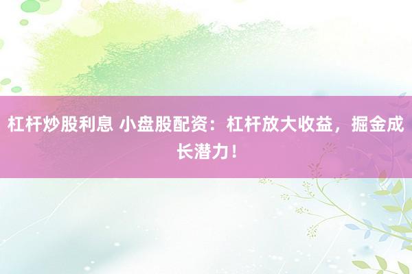 杠杆炒股利息 小盘股配资：杠杆放大收益，掘金成长潜力！