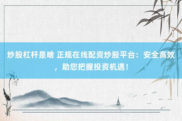 炒股杠杆是啥 正规在线配资炒股平台：安全高效，助您把握投资机遇！