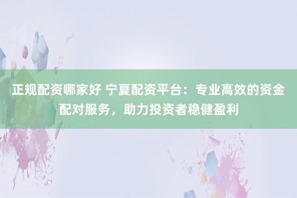 正规配资哪家好 宁夏配资平台：专业高效的资金配对服务，助力投资者稳健盈利