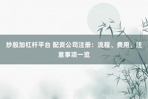炒股加杠杆平台 配资公司注册：流程、费用、注意事项一览