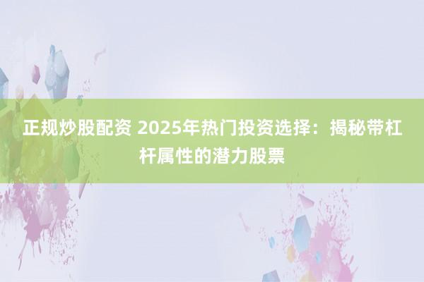正规炒股配资 2025年热门投资选择:揭秘带杠杆属性的潜力股票