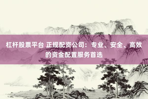 杠杆股票平台 正规配资公司:专业、安全、高效的资金配置服务首选